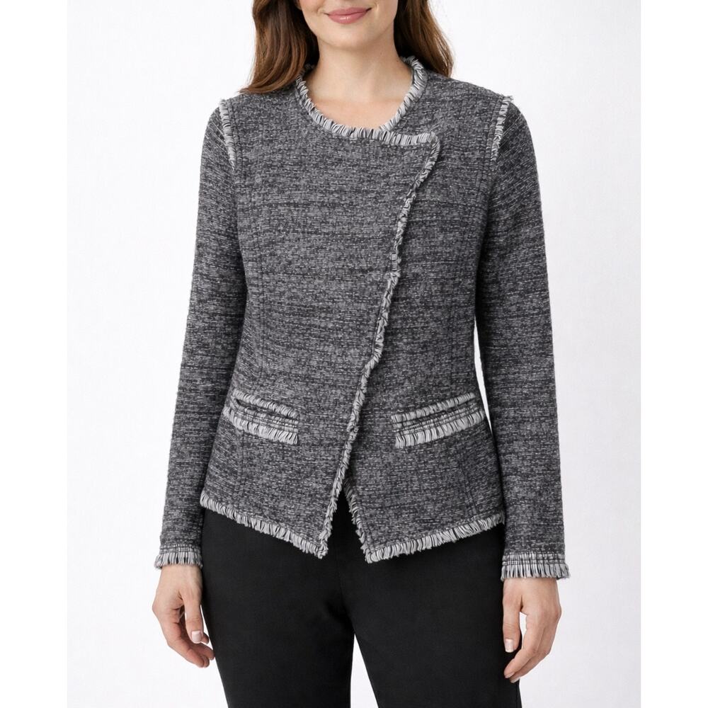 Banana Republic Asymmetrical Grey Tweed Fringe Blazer Jacket Size Medium
